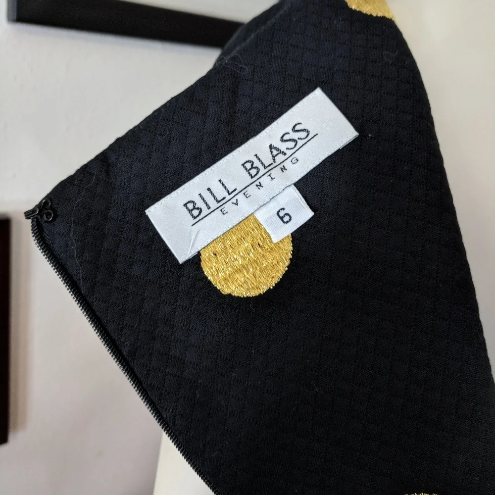 Bill Blass Embroidered Gold Polka Dot Black Dress - Picture 7 of 8